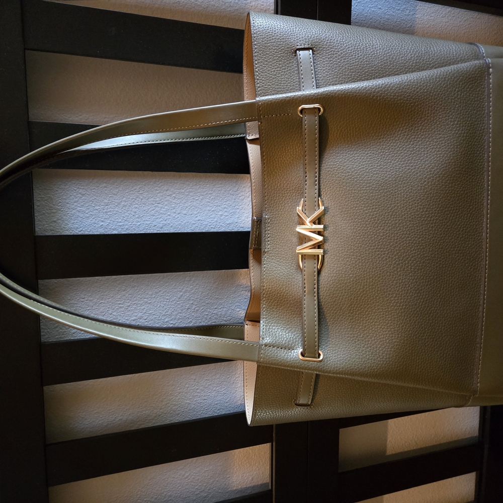 Michael Kors Green Structured Tote with Gold Hardware